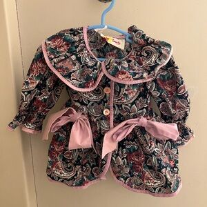 Vintage Floral Baby Long sleeve button up/Jacket with Mauve Pink Accents